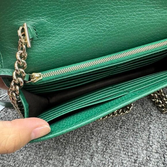 GUCCI Interlocking Wallet On Chain Green Leather Shoulder Bag 599-080825 - Picture 10 of 12